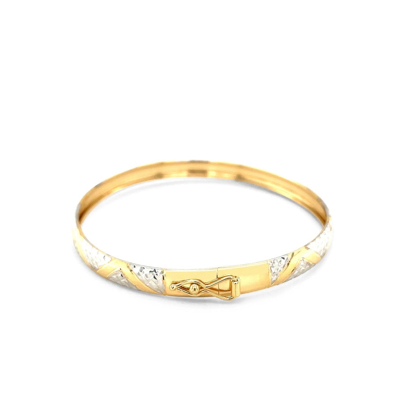 10K Two-Tone Gold Textured Zigzag Style Bangle