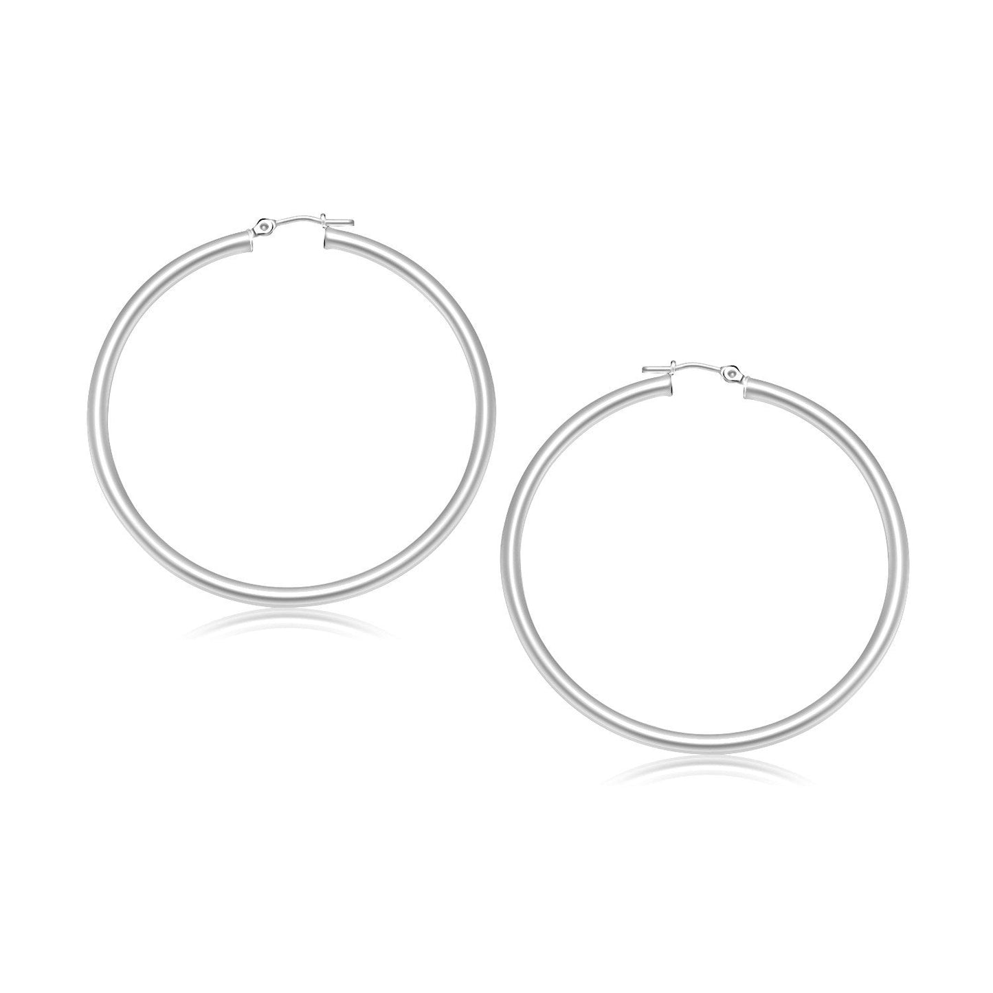 10K White Gold Polished Hoop Earrings (30 Mm)