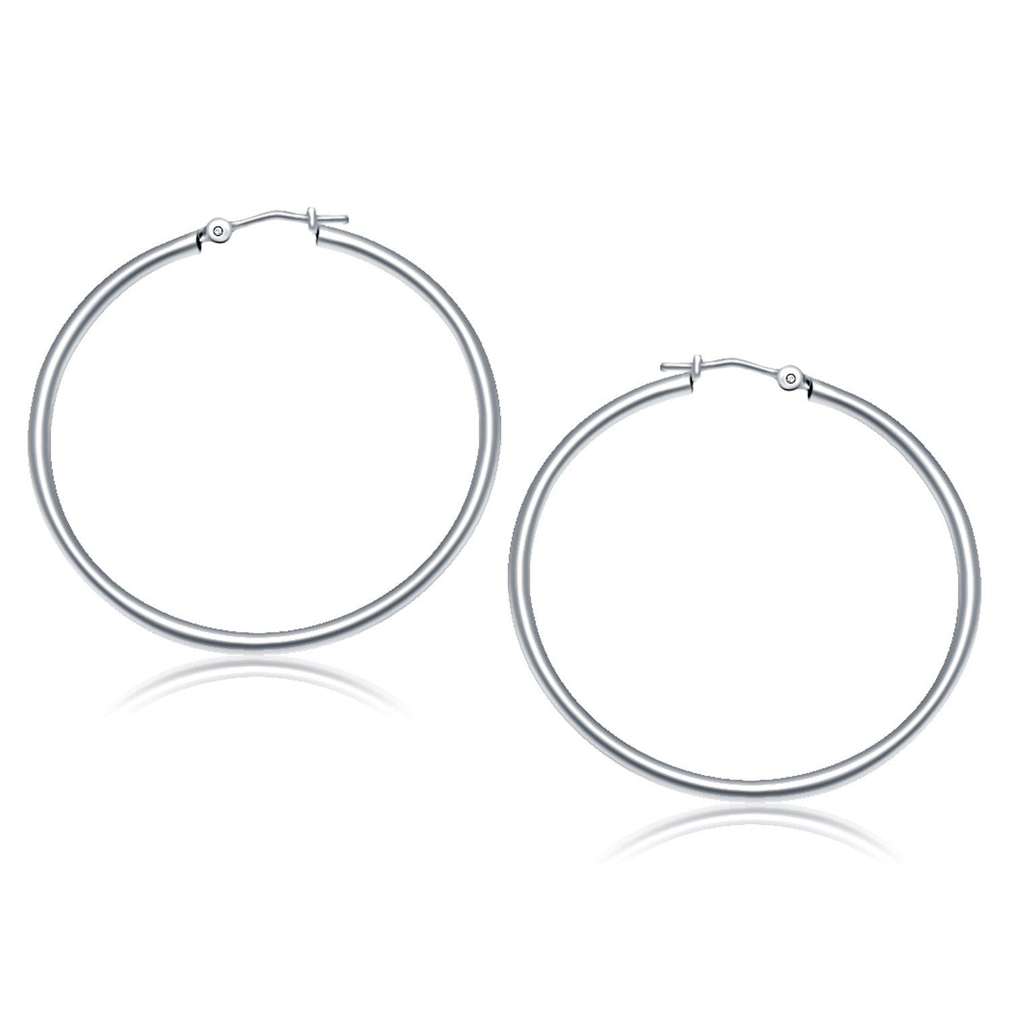 10K White Gold Polished Hoop Earrings (40 Mm)
