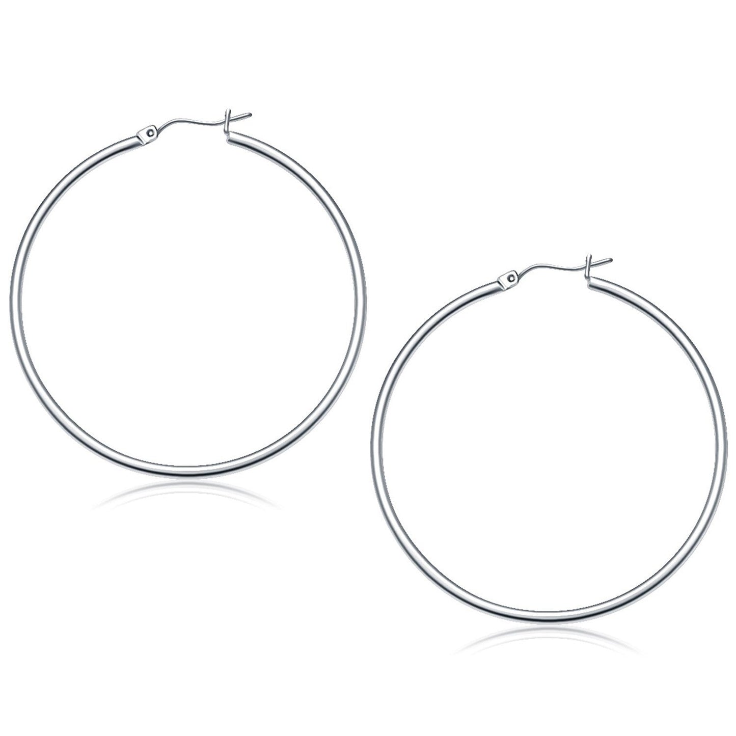 10K White Gold Polished Hoop Earrings (50 Mm)