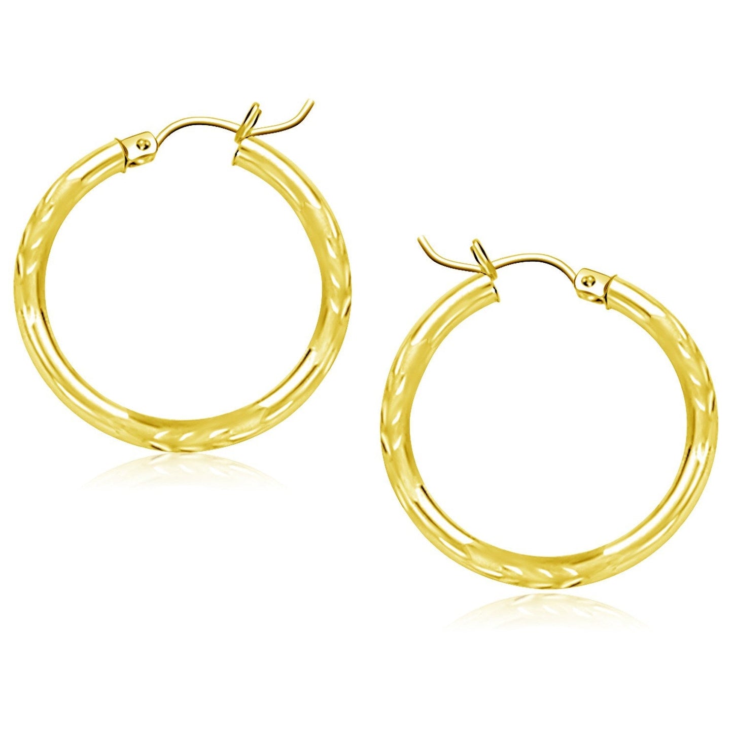 10K Yellow Gold Diamond Cut Hoop Earrings (25Mm)