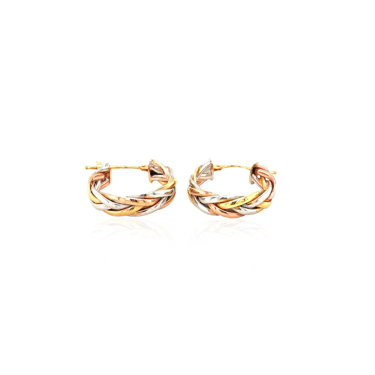 14K Tri Color Gold Three Toned Braided Hoop Earrings
