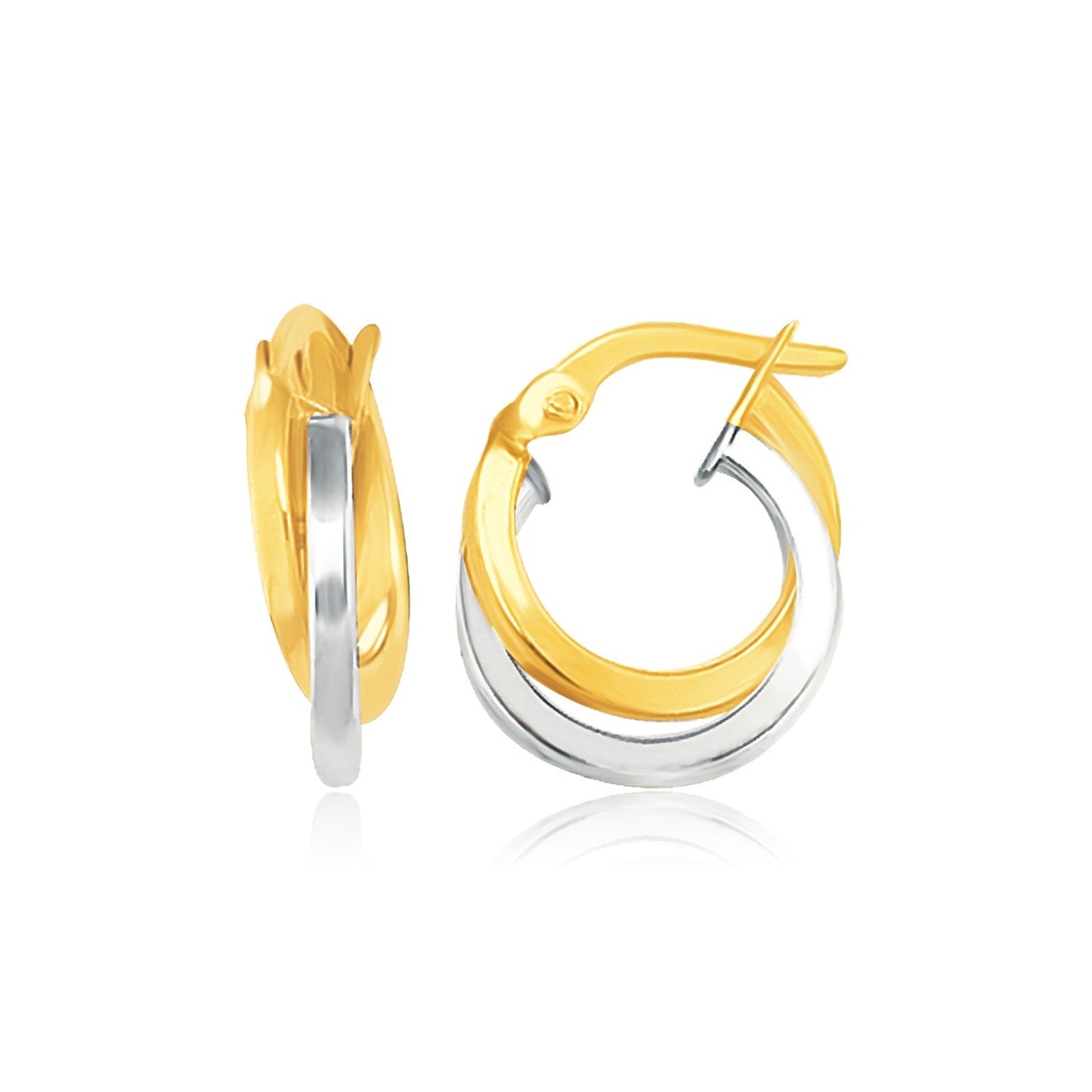 14K Two Tone Gold Earrings In Double Round Hoop Style