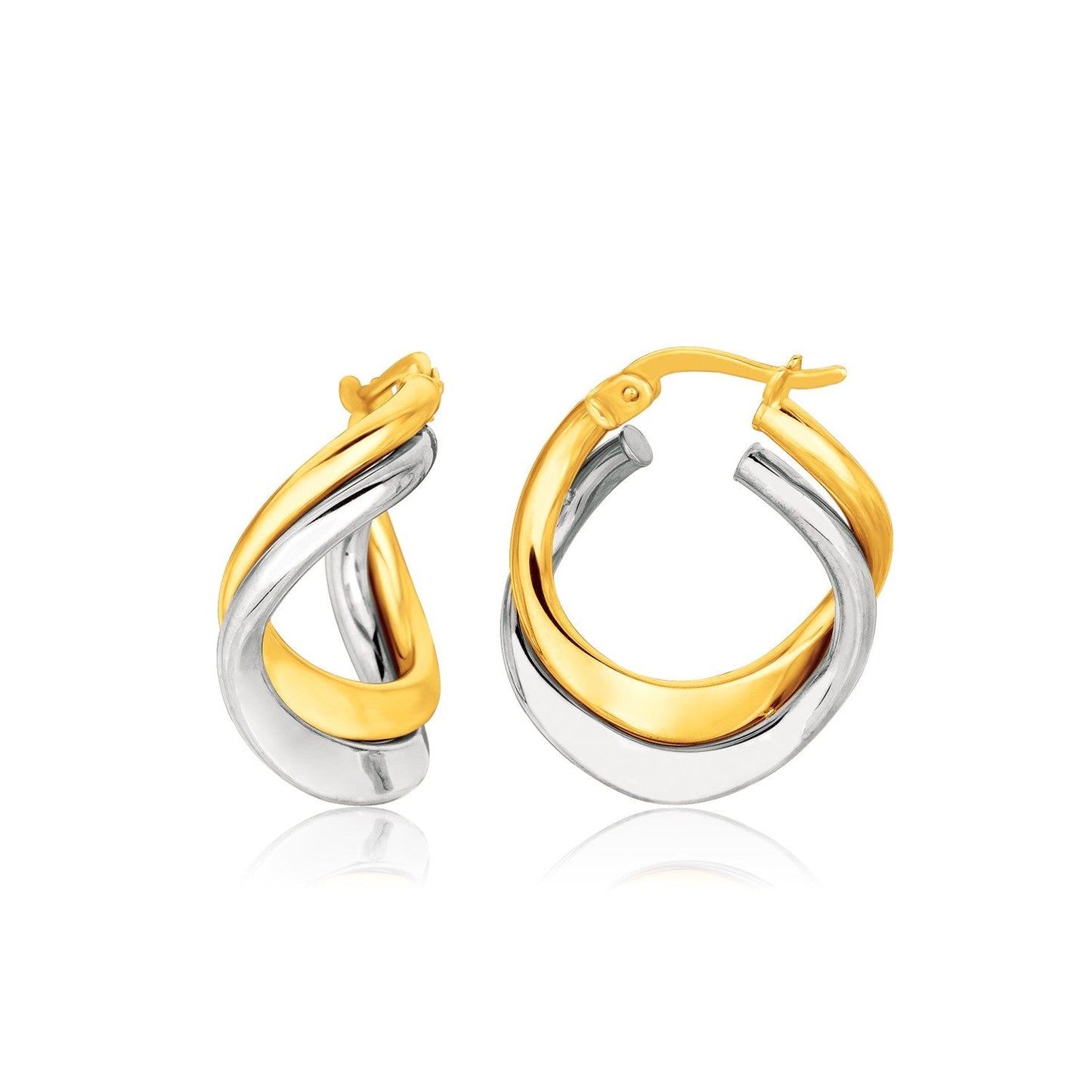 14K Two Tone Gold Earrings In Fancy Double Twist Style