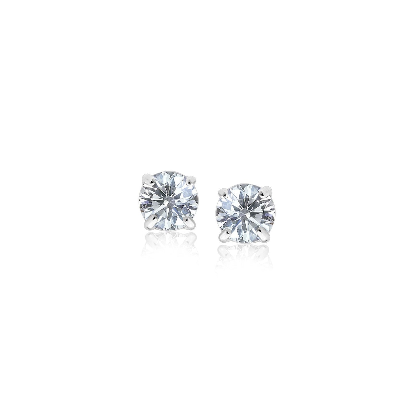 14K White Gold 3Mm Faceted White Cubic Zirconia Stud Earrings