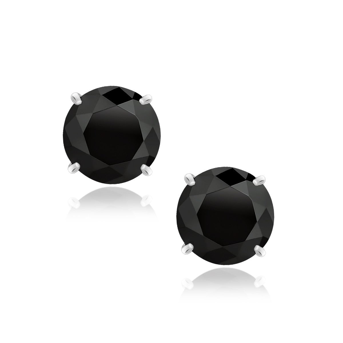 14K White Gold 8.0Mm Round Black Cz Stud Earrings