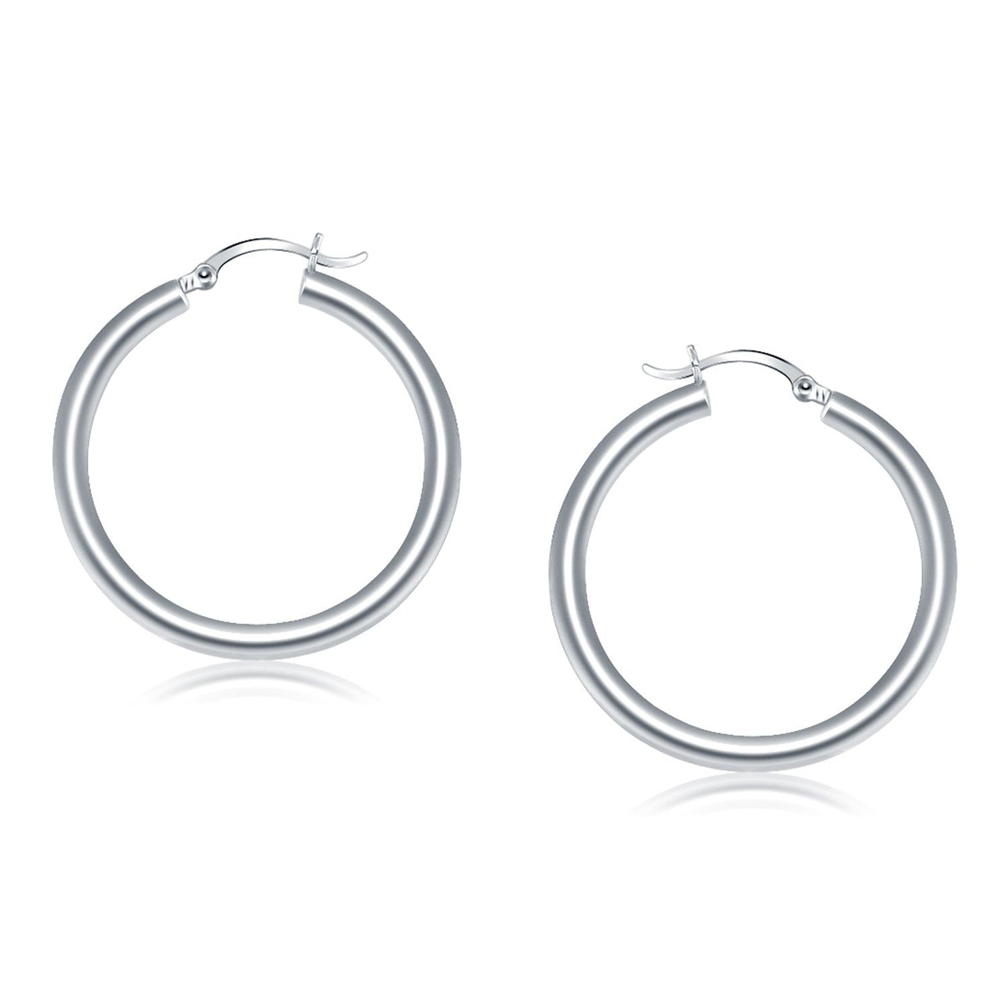 14K White Gold Polished Hoop Earrings (40 Mm)