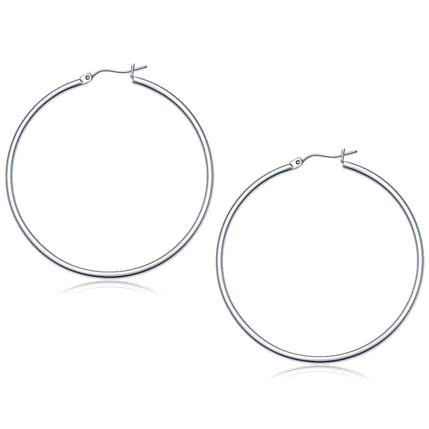 14K White Gold Polished Hoop Earrings (50 Mm)