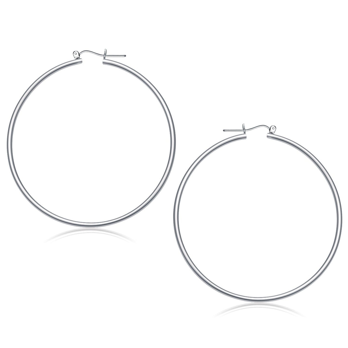 14K White Gold Polished Hoop Earrings (60 Mm)