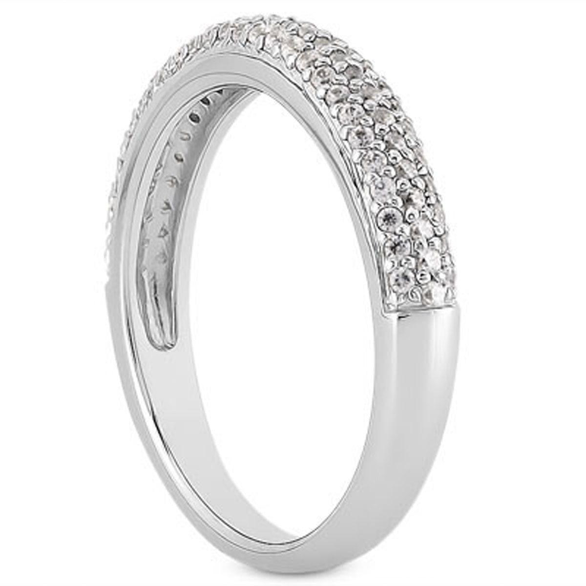 14K White Gold Triple Multi-Row Micro- Pave Diamond Wedding Ring Band