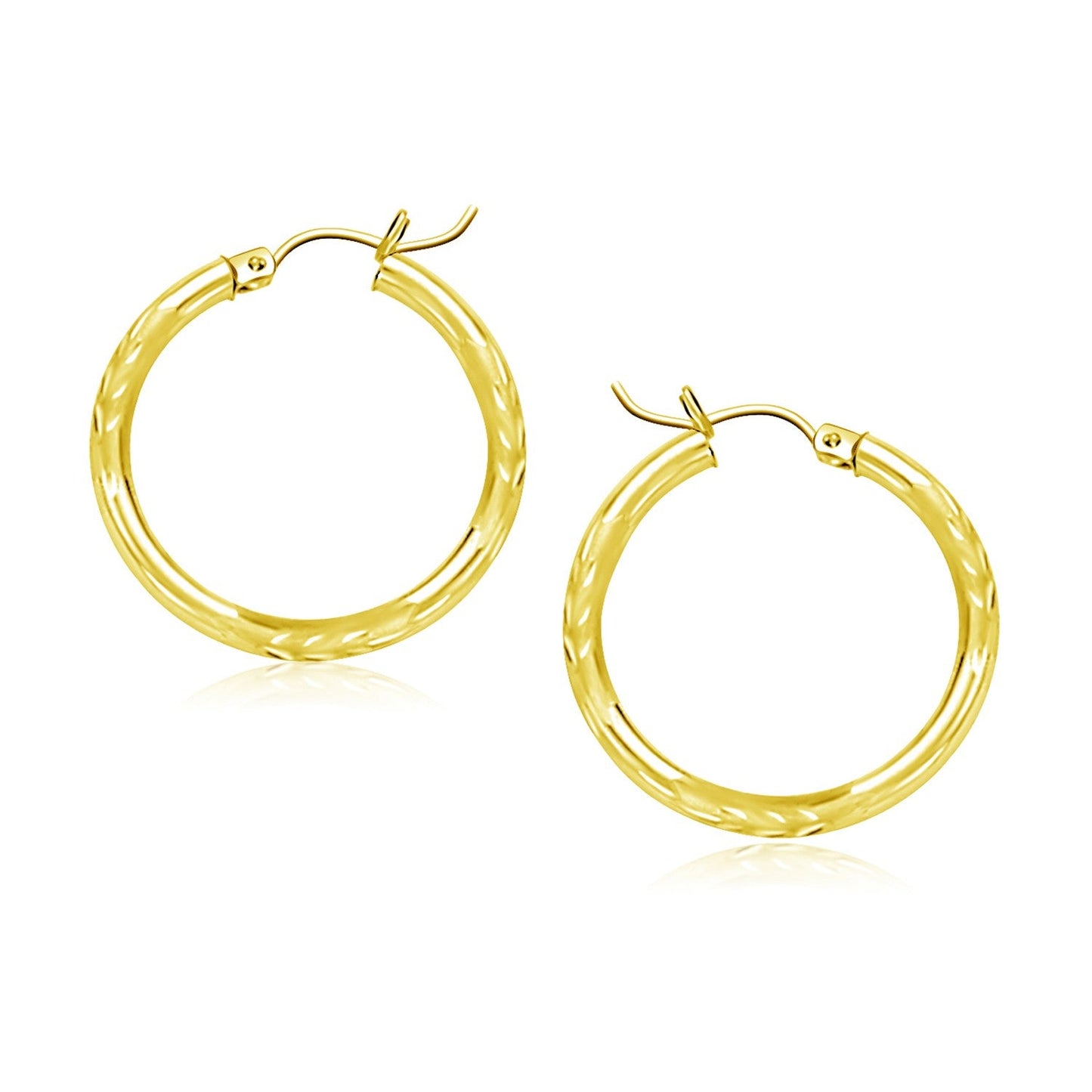 14K Yellow Gold Diamond Cut Hoop Earrings (20Mm)