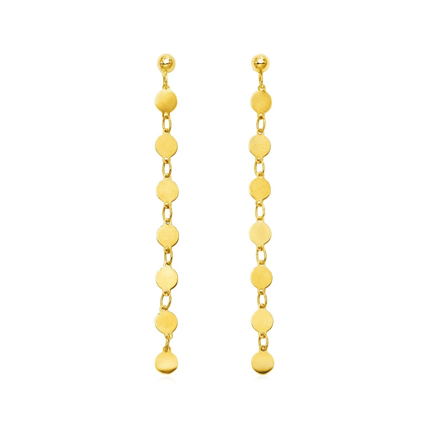 14K Yellow Gold Post Dangle Earrings With Polished Circles