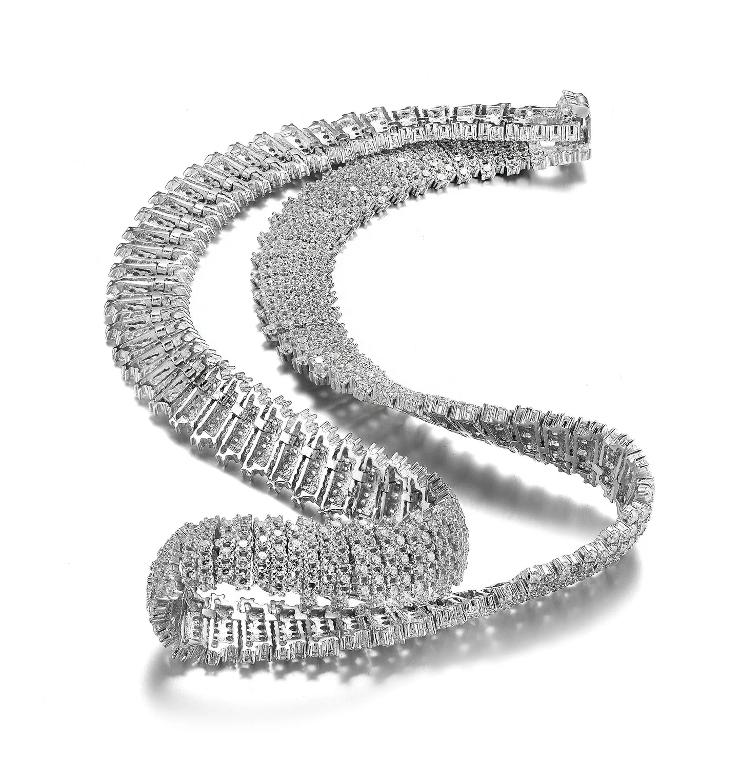 Collette Z Sterling Silver with Rhodium Plated Clear Round Cubic Zirconia Linear Pave Necklace