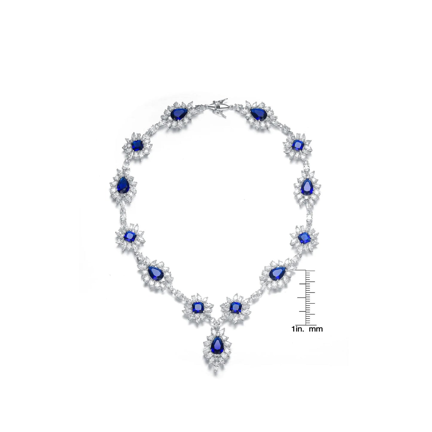 Collette Z C.Z. Sterling Silver Rhodium Plated Heavy Pear Shape Sapphire Neckalce