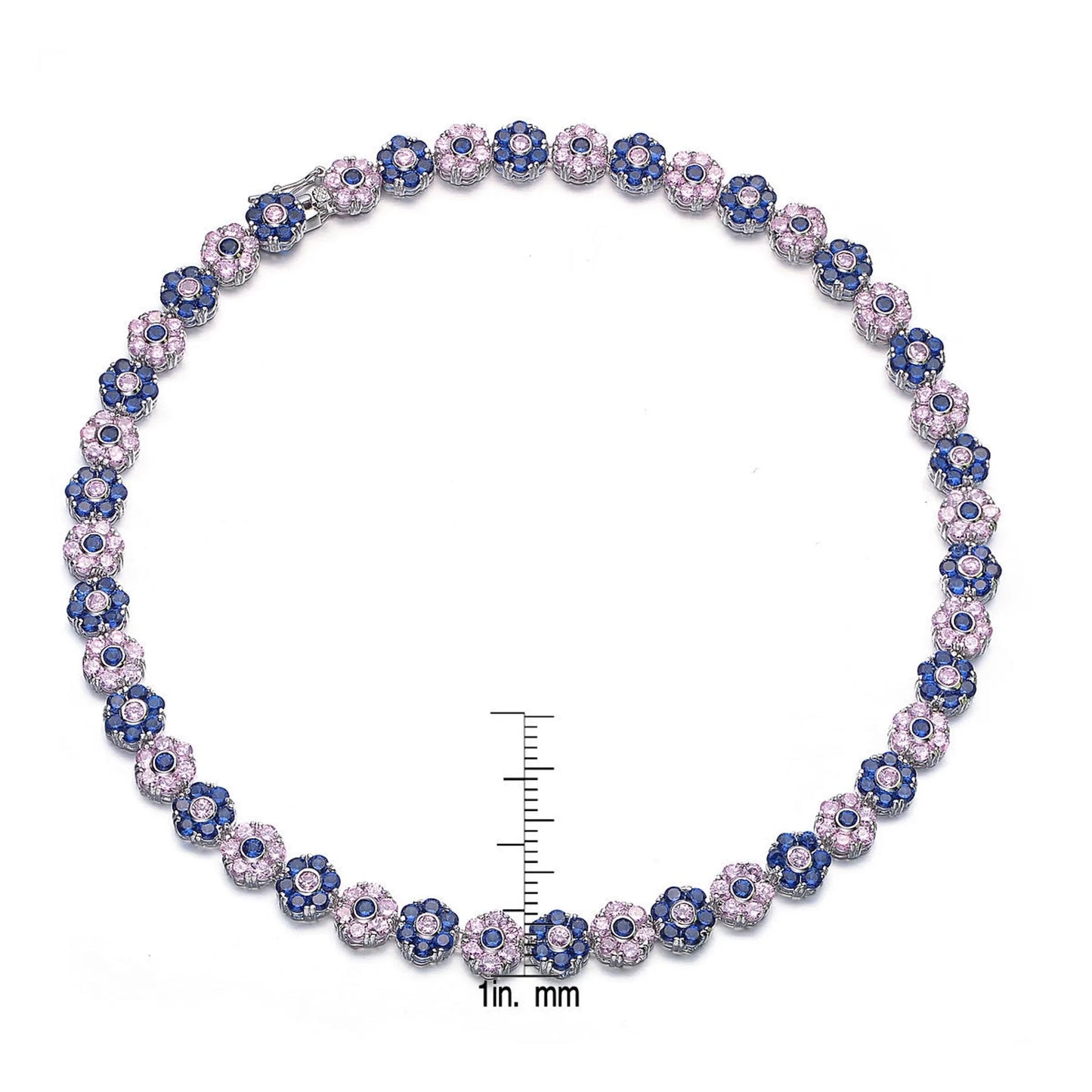 Collette Z C.Z. Sterling Silver Rhodium Plated Sapphire And Blue Topaz Flower Shape Necklace