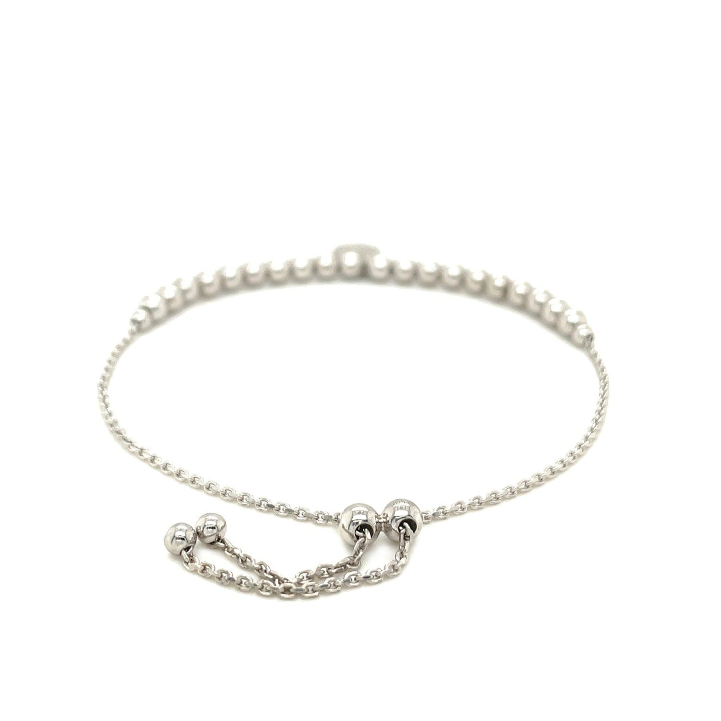 Adjustable Bead Bracelet With Round Charm And Cubic Zirconias In Sterling Silver