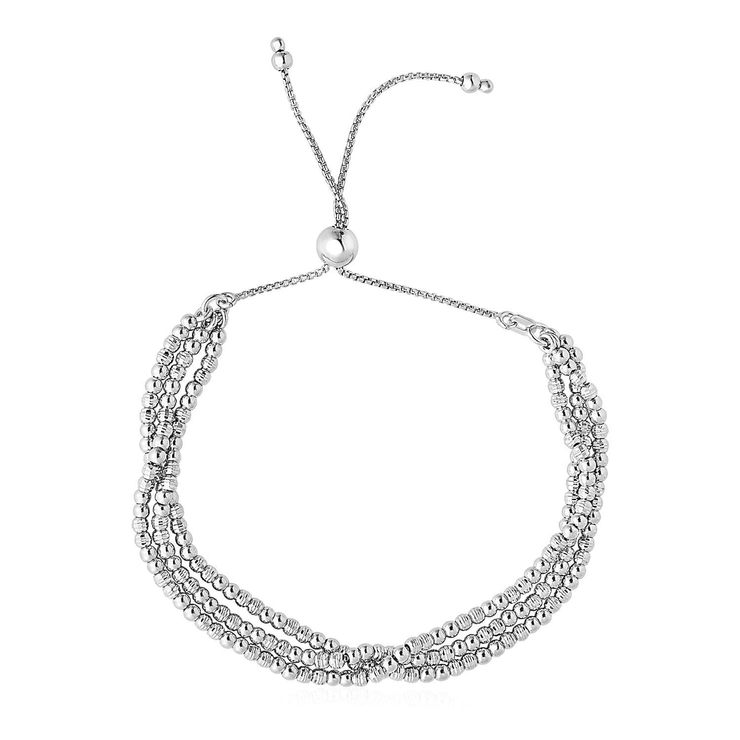 Adjustable Three-Strand Bead Bracelet In Sterling Silver