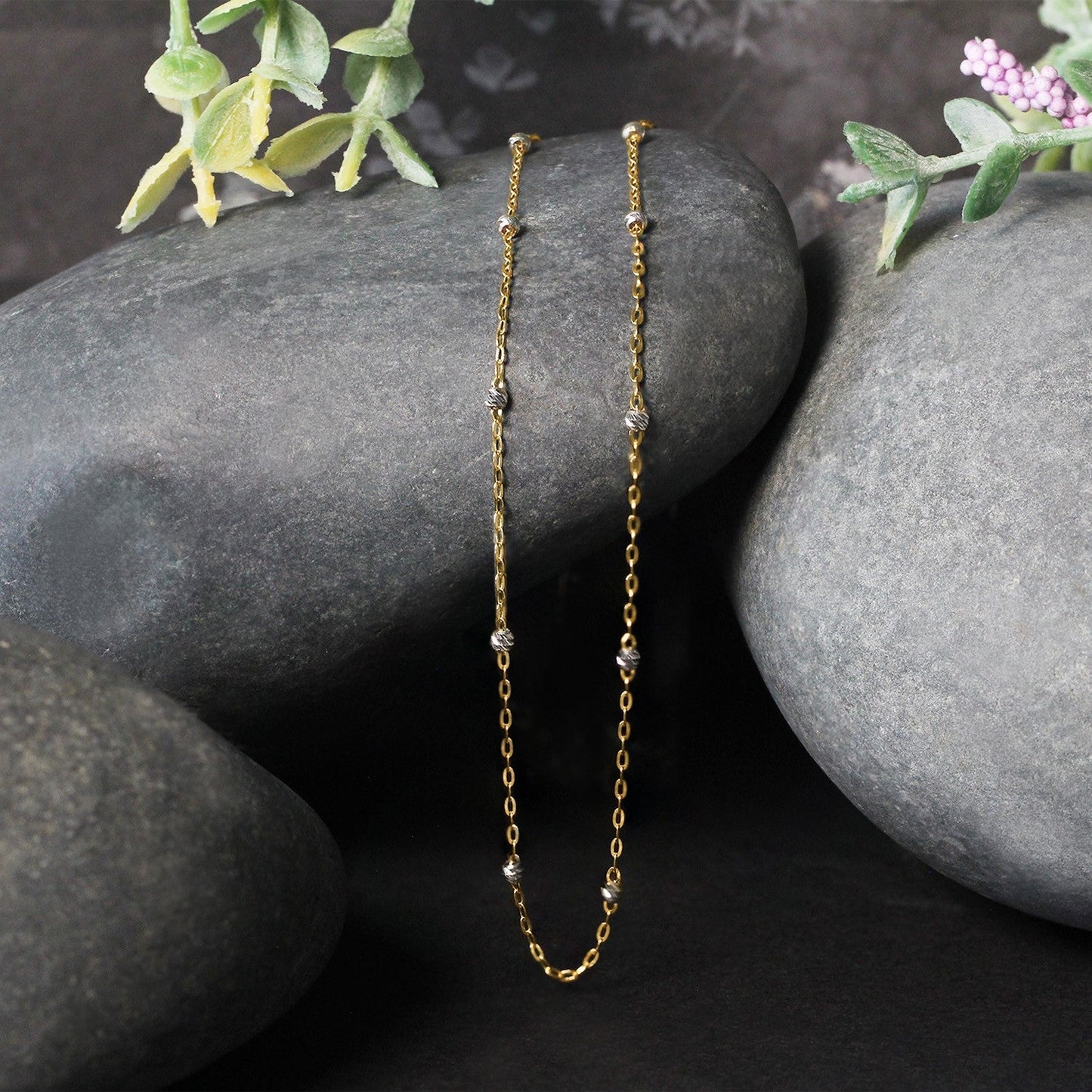 Diamond Cut Bead Links Pendant Chain In 14K Two Tone Gold (3.5Mm)