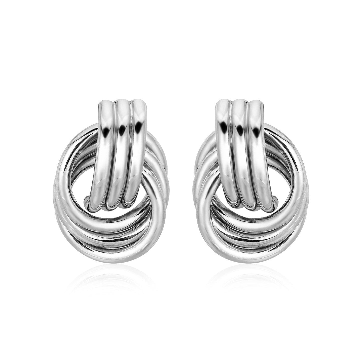 Polished Love Knot Earrings With Interlocking Rings In Sterling Silver