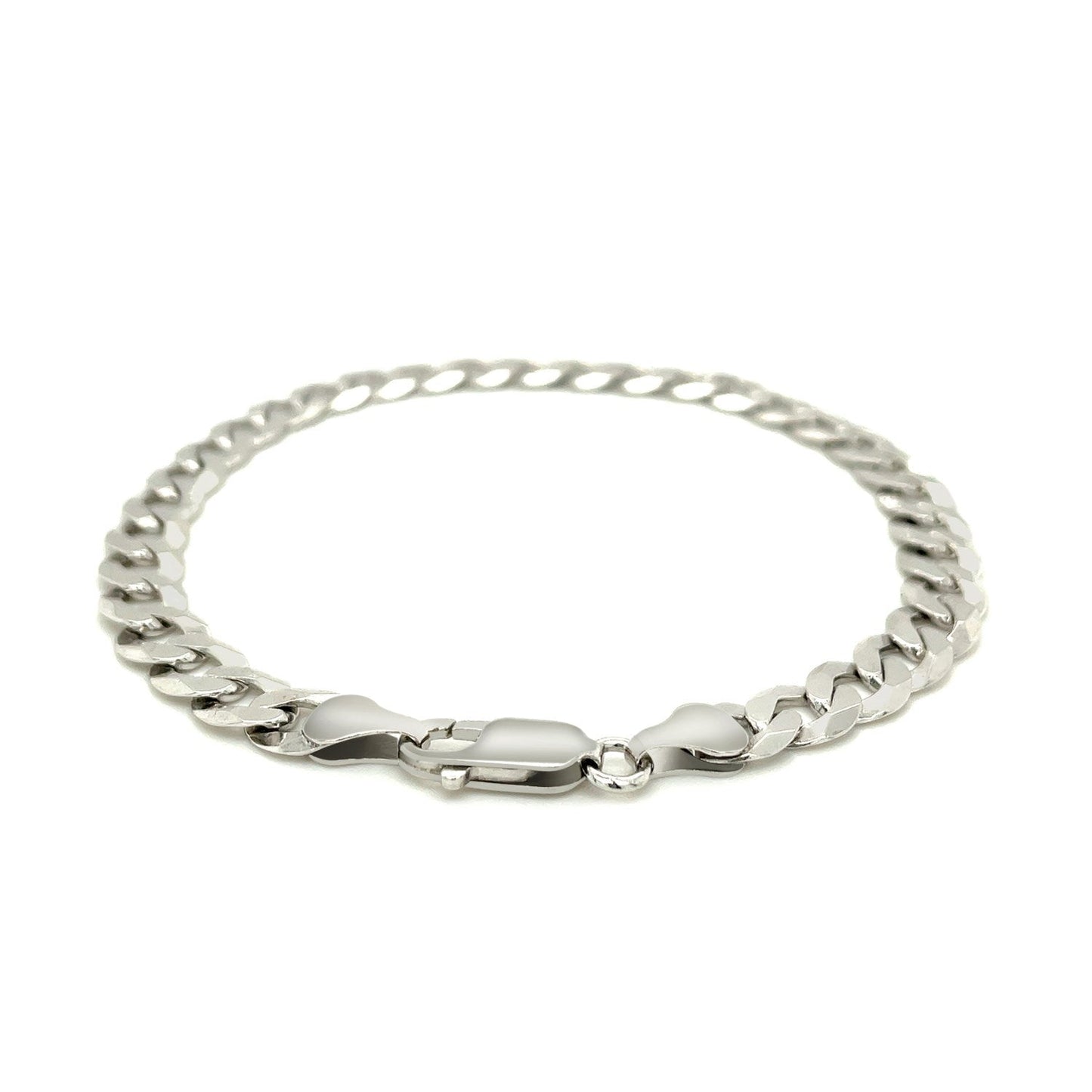 Rhodium Plated 7.2Mm Sterling Silver Curb Style Bracelet