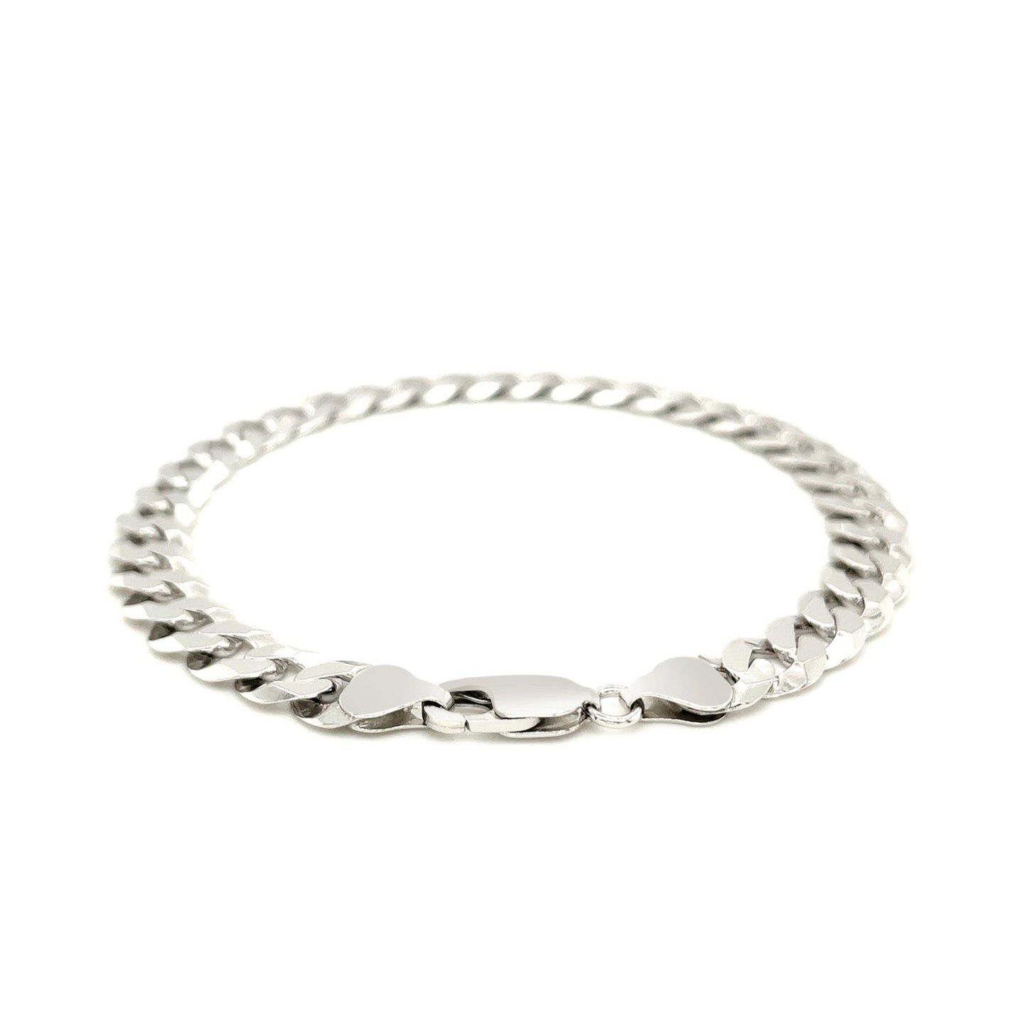 Rhodium Plated 7.9Mm Sterling Silver Curb Style Bracelet
