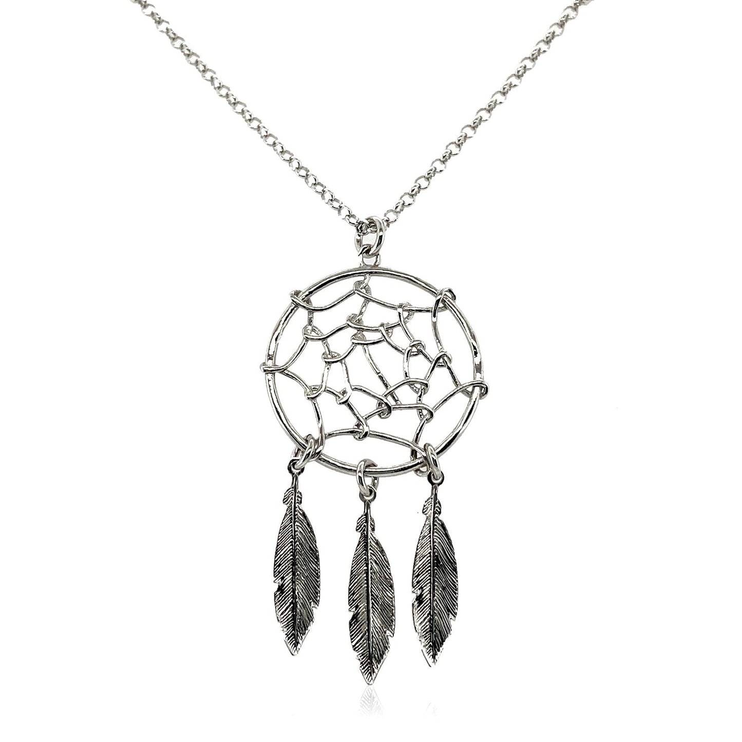 Sterling Silver 17 Inch Necklace With Dream Catcher Pendant