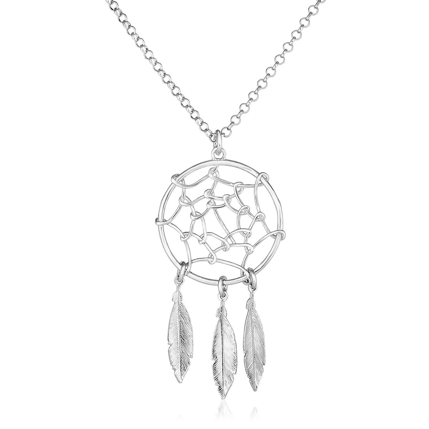 Sterling Silver 17 Inch Necklace With Dream Catcher Pendant