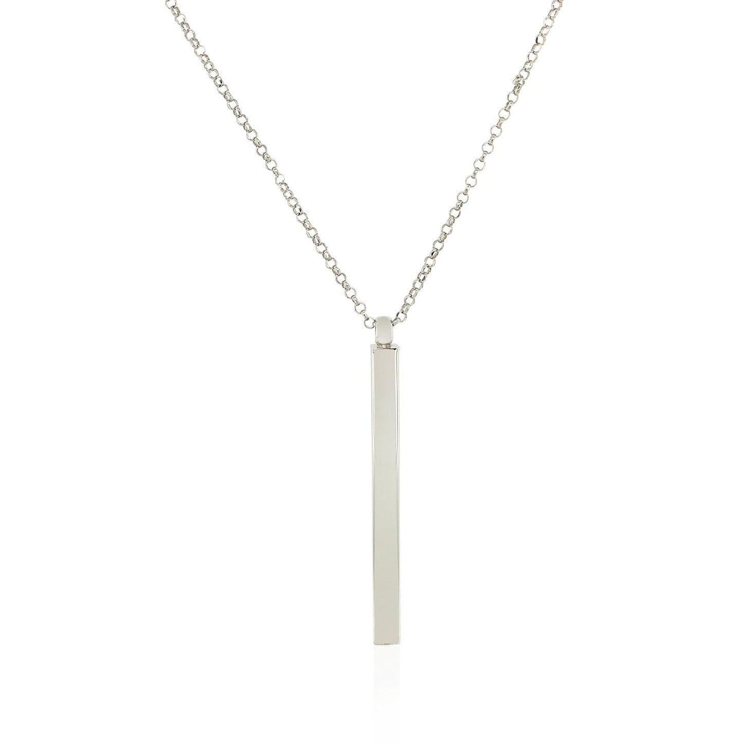 Sterling Silver 24 Inch Necklace With Long Polished Bar Pendant
