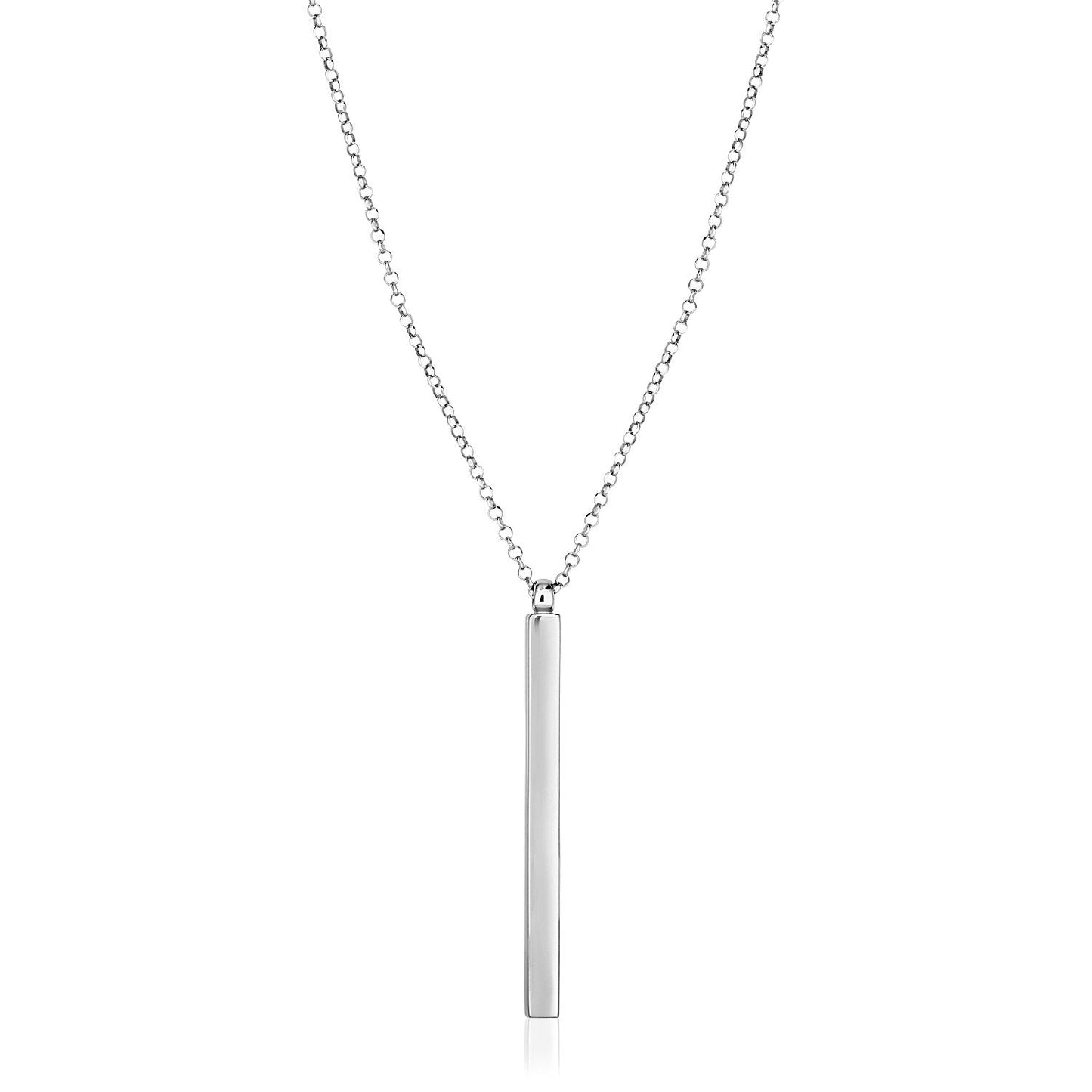 Sterling Silver 24 Inch Necklace With Long Polished Bar Pendant