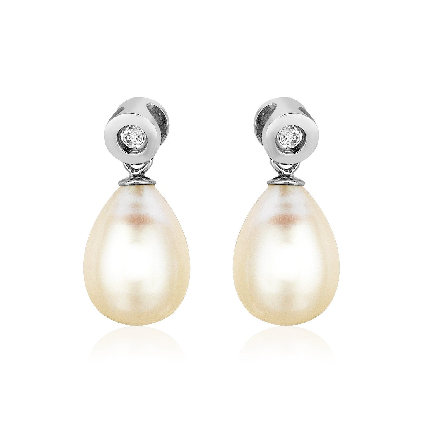 Sterling Silver Earrings With Pear Shaped Freshwater Pearls And Cubic Zirconias