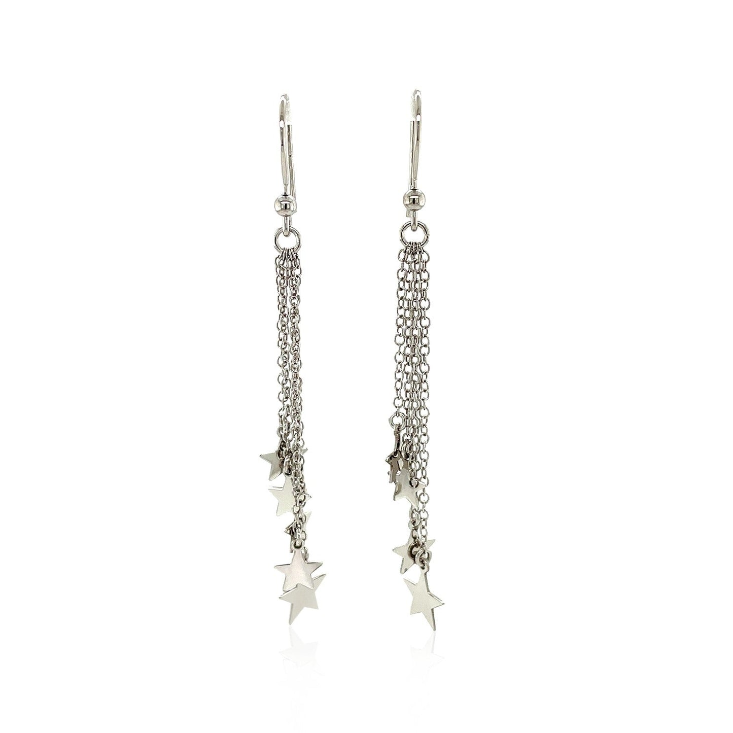 Sterling Silver Tassel Earrings With Polished Stars