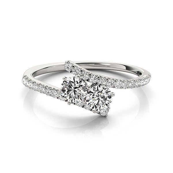 Two Stone Bypass Diamond Ring In 14K White Gold (3/4 Cttw)