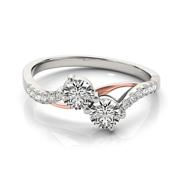 Two Stone Diamond Ring With Curved Band In 14K White And Rose Gold (5/8 Cttw)