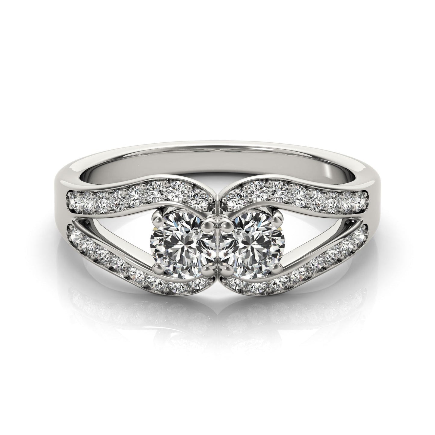 Two Stone Split Shank Design Diamond Ring In 14K White Gold (3/4 Cttw)