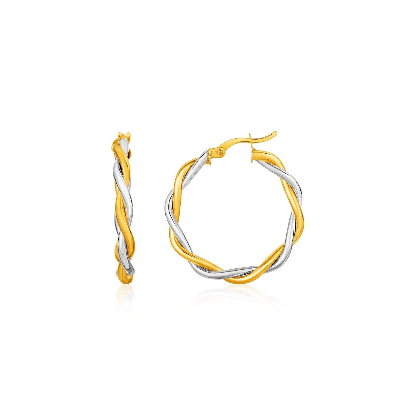 Two-Tone Twisted Wire Round Hoop Earrings In 10K Yellow And White Gold