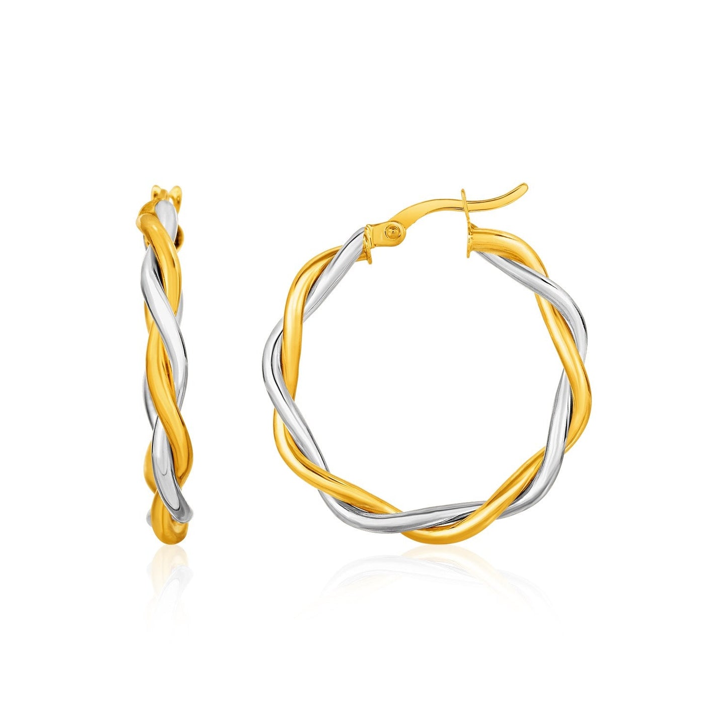Two-Tone Twisted Wire Round Hoop Earrings In 10K Yellow And White Gold