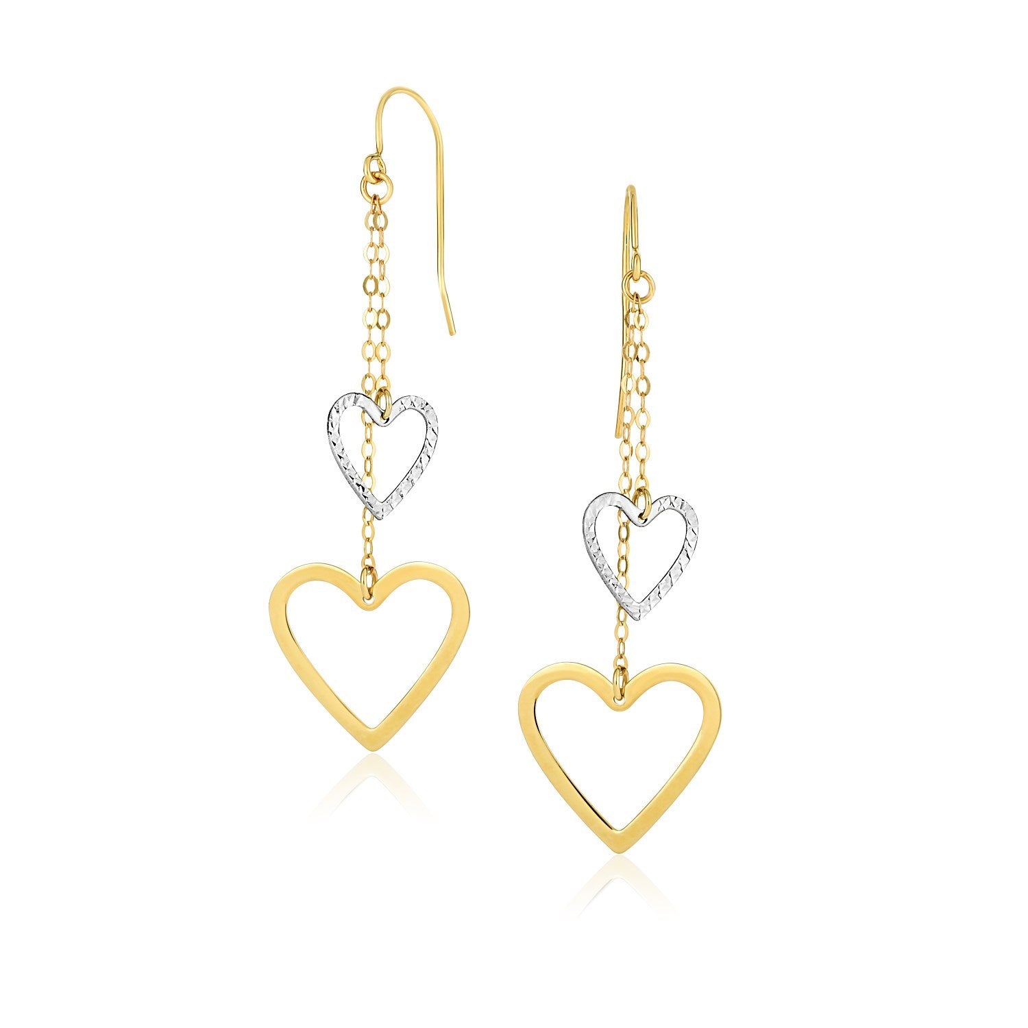 10K Two-Tone Gold Cutout Heart Chain Dangling Earrings