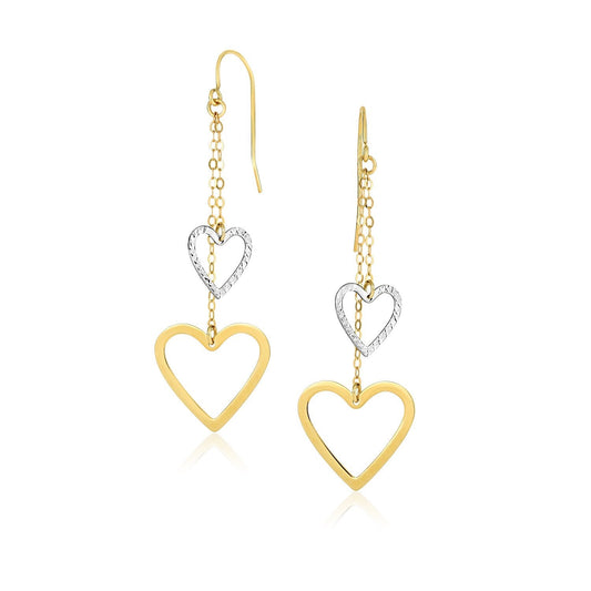 10K Two-Tone Gold Cutout Heart Chain Dangling Earrings