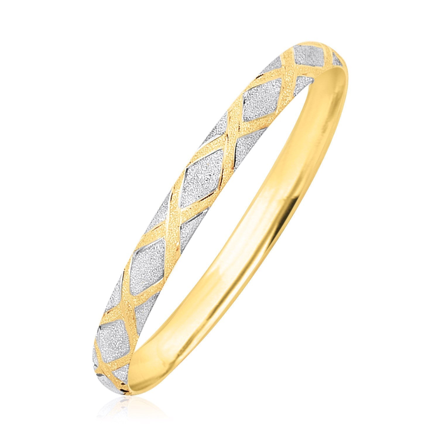 10K Two-Tone Gold Geometric Diamond Motif Bangle