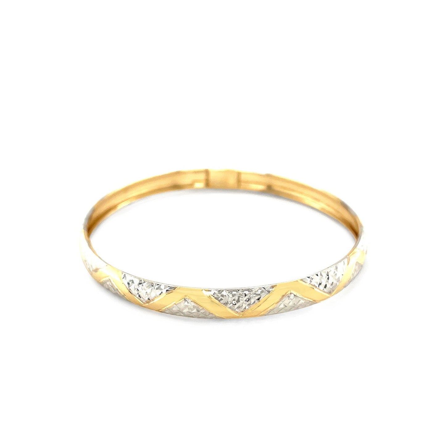 10K Two-Tone Gold Textured Zigzag Style Bangle