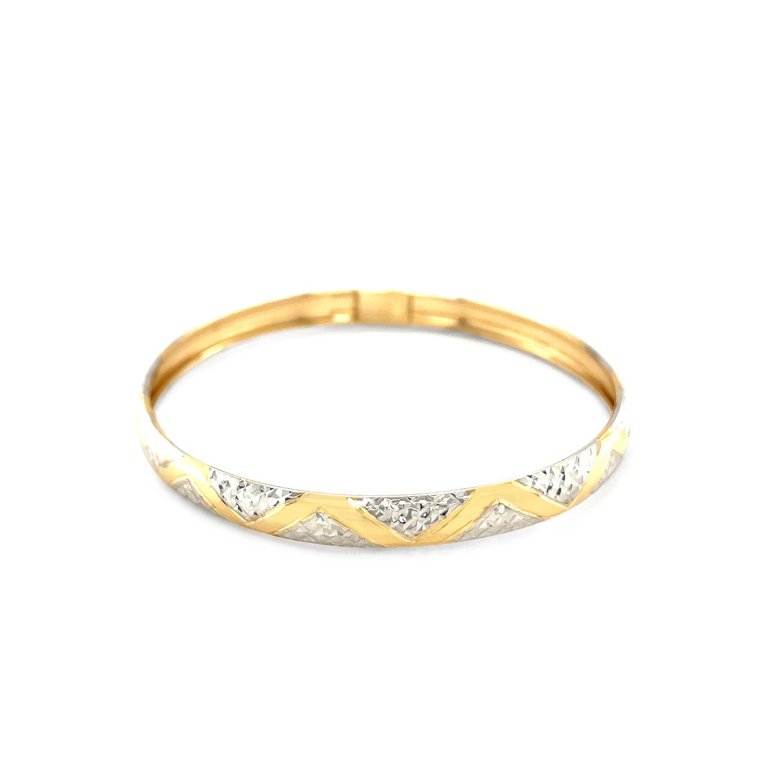 10K Two-Tone Gold Textured Zigzag Style Bangle