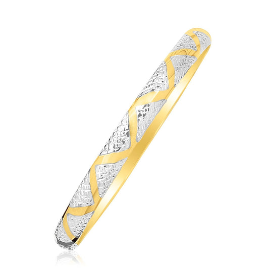 10K Two-Tone Gold Textured Zigzag Style Bangle