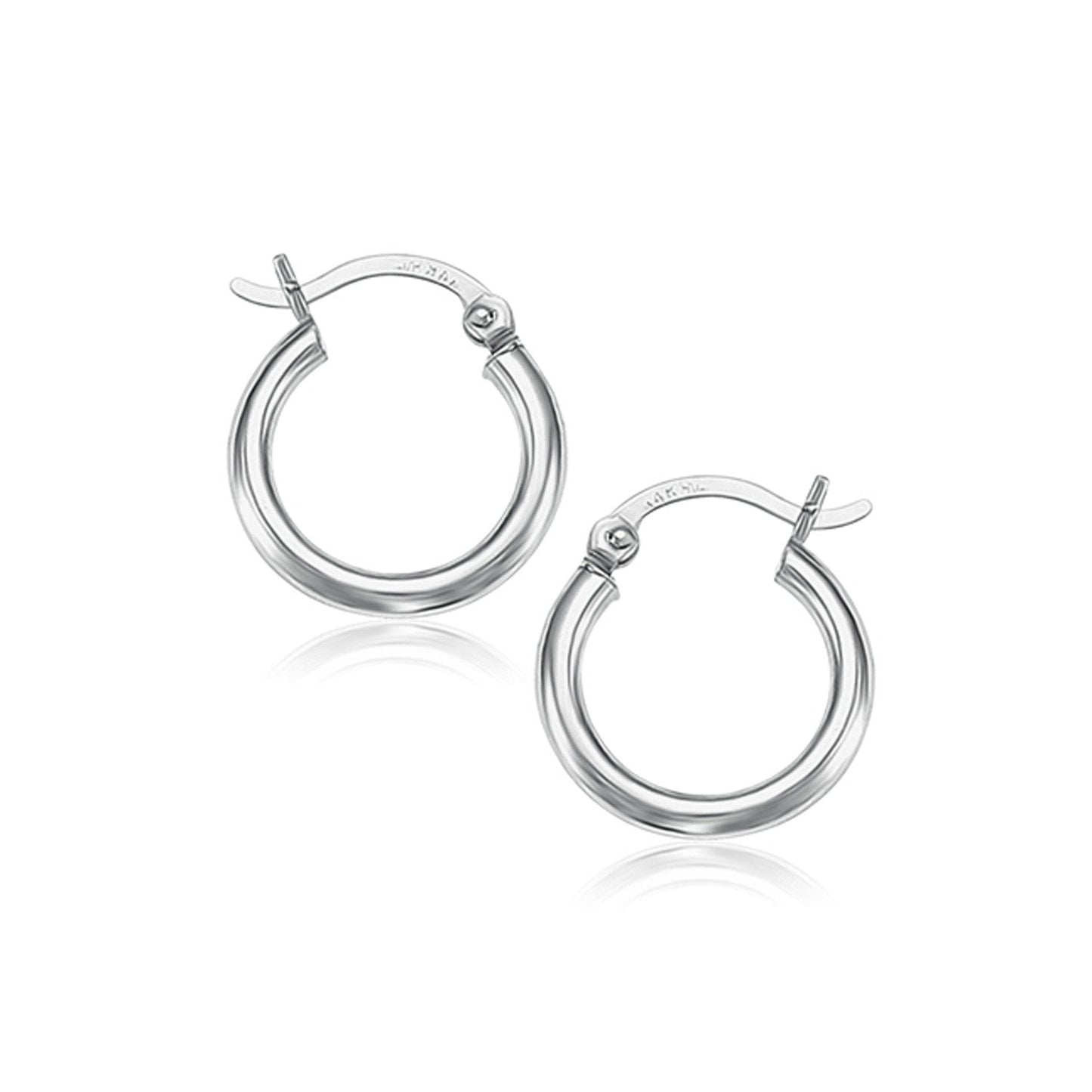 10K White Gold Polished Hoop Earrings (15 Mm)