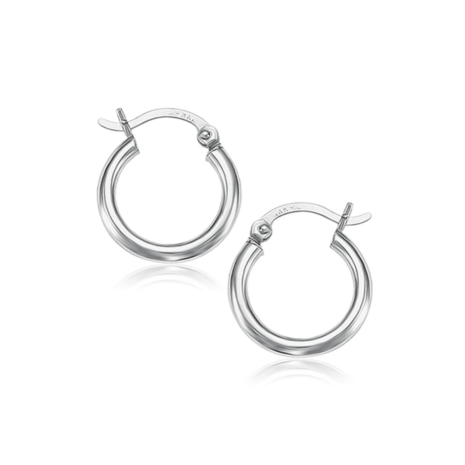 10K White Gold Polished Hoop Earrings (15 Mm)