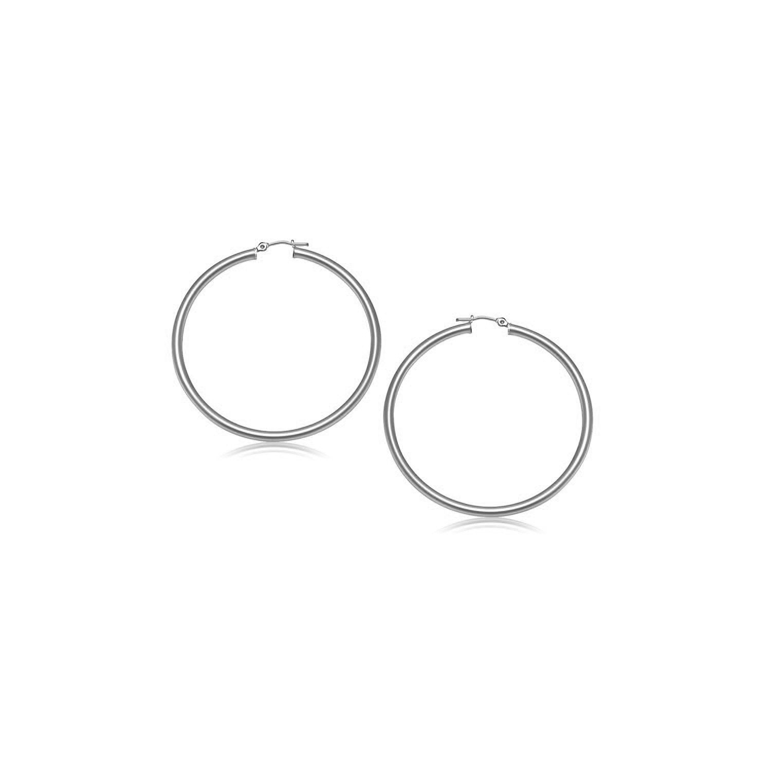 10K White Gold Polished Hoop Earrings (15 Mm)