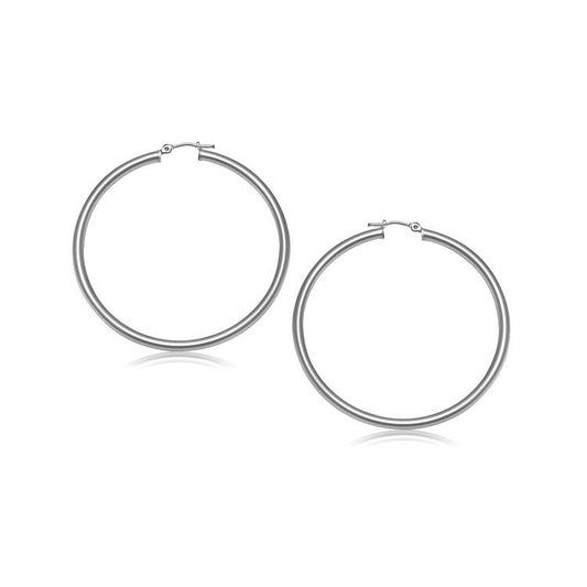 10K White Gold Polished Hoop Earrings (25 Mm)
