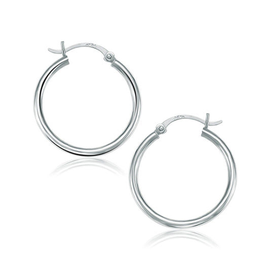 10K White Gold Polished Hoop Earrings (25 Mm)
