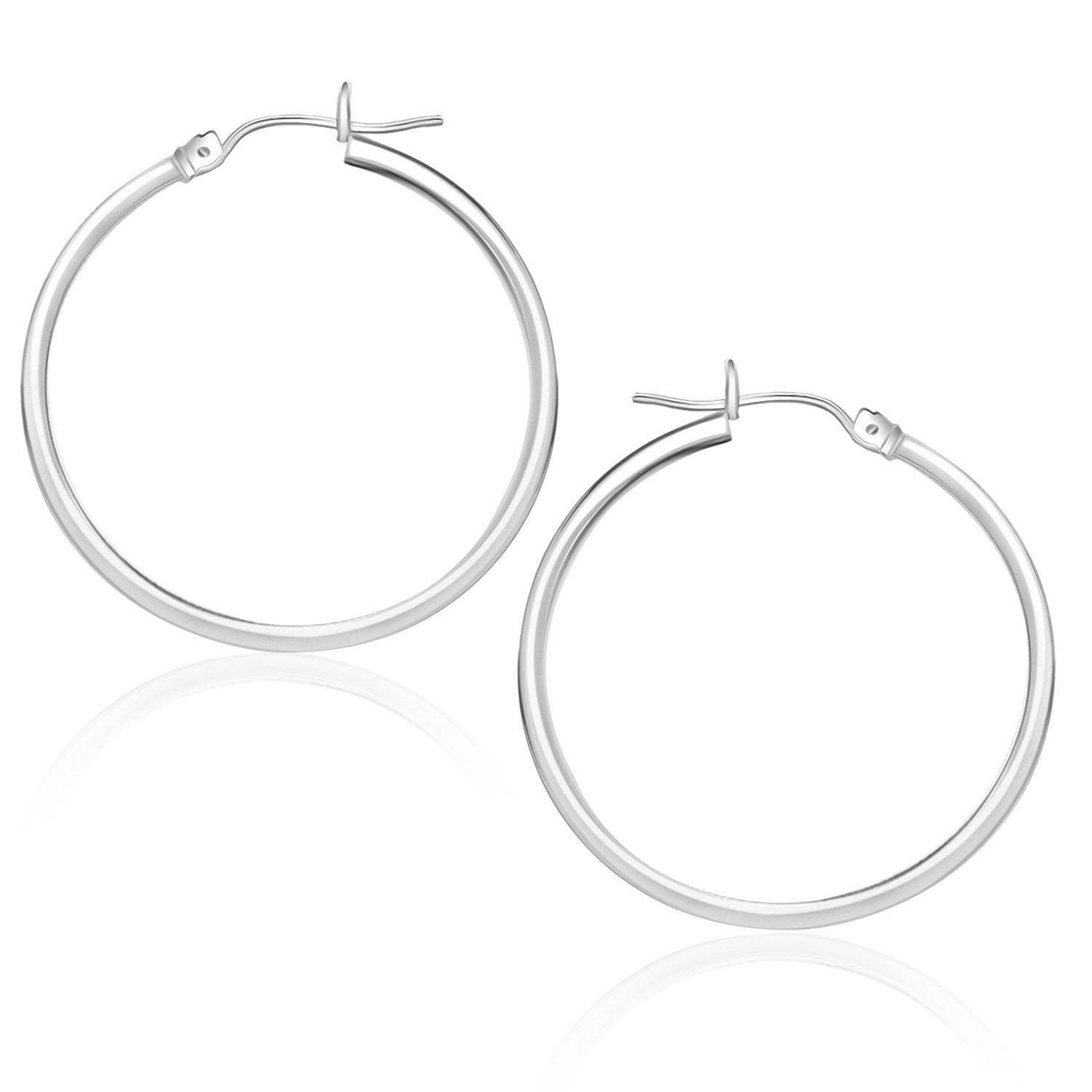 10K White Gold Polished Hoop Earrings (25 Mm)