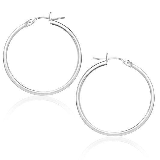 10K White Gold Polished Hoop Earrings (25 Mm)