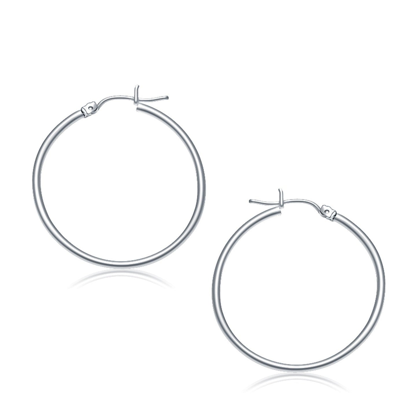 10K White Gold Polished Hoop Earrings (30 Mm)